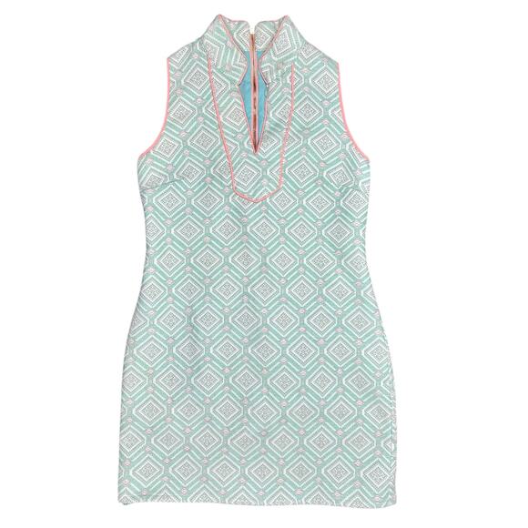 Sail to Sable Mint Green Pink Jacquard Woven Mini Shift Dress Sleeveless Small - Picture 1 of 5